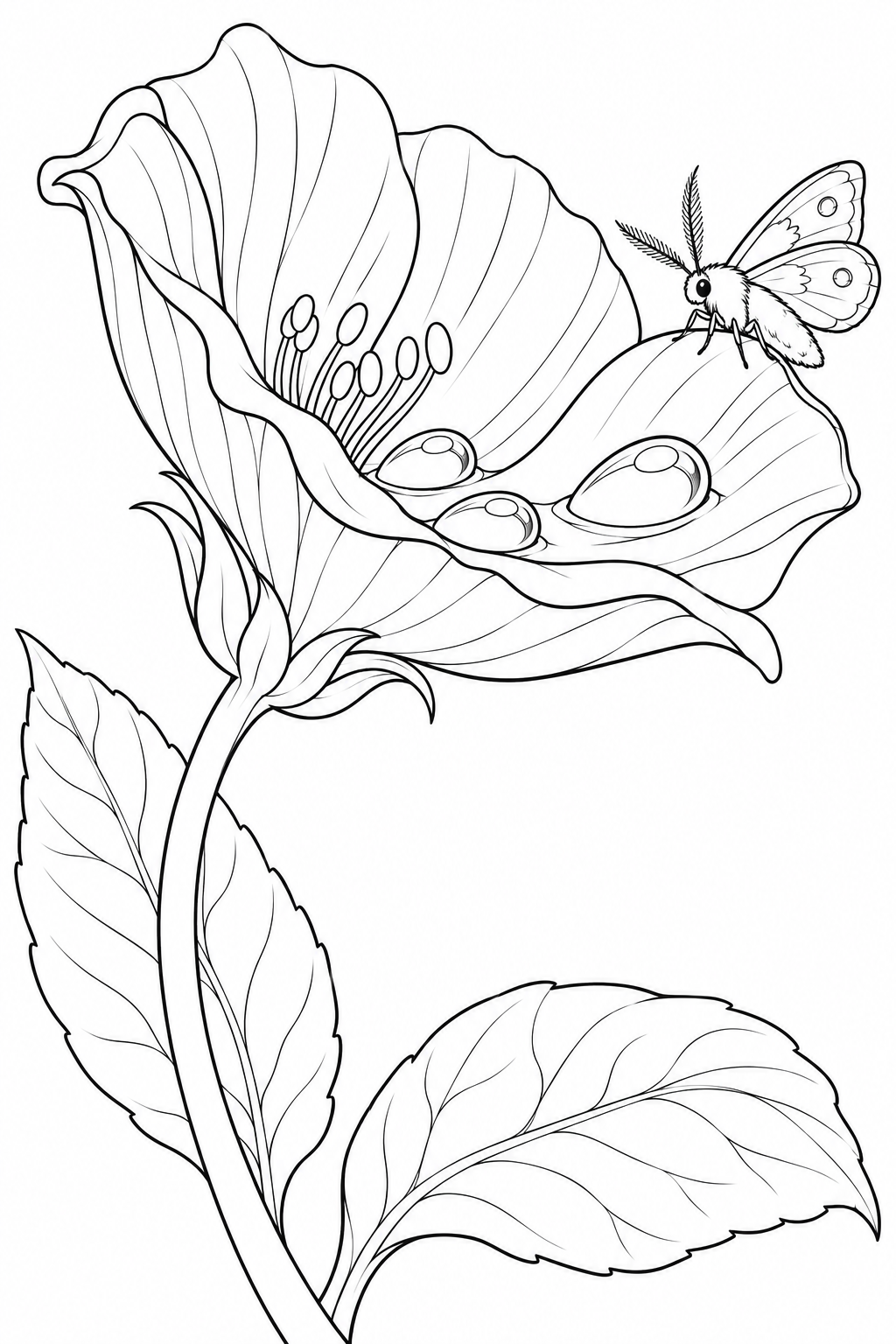 月のしずくを集める花の塗り絵