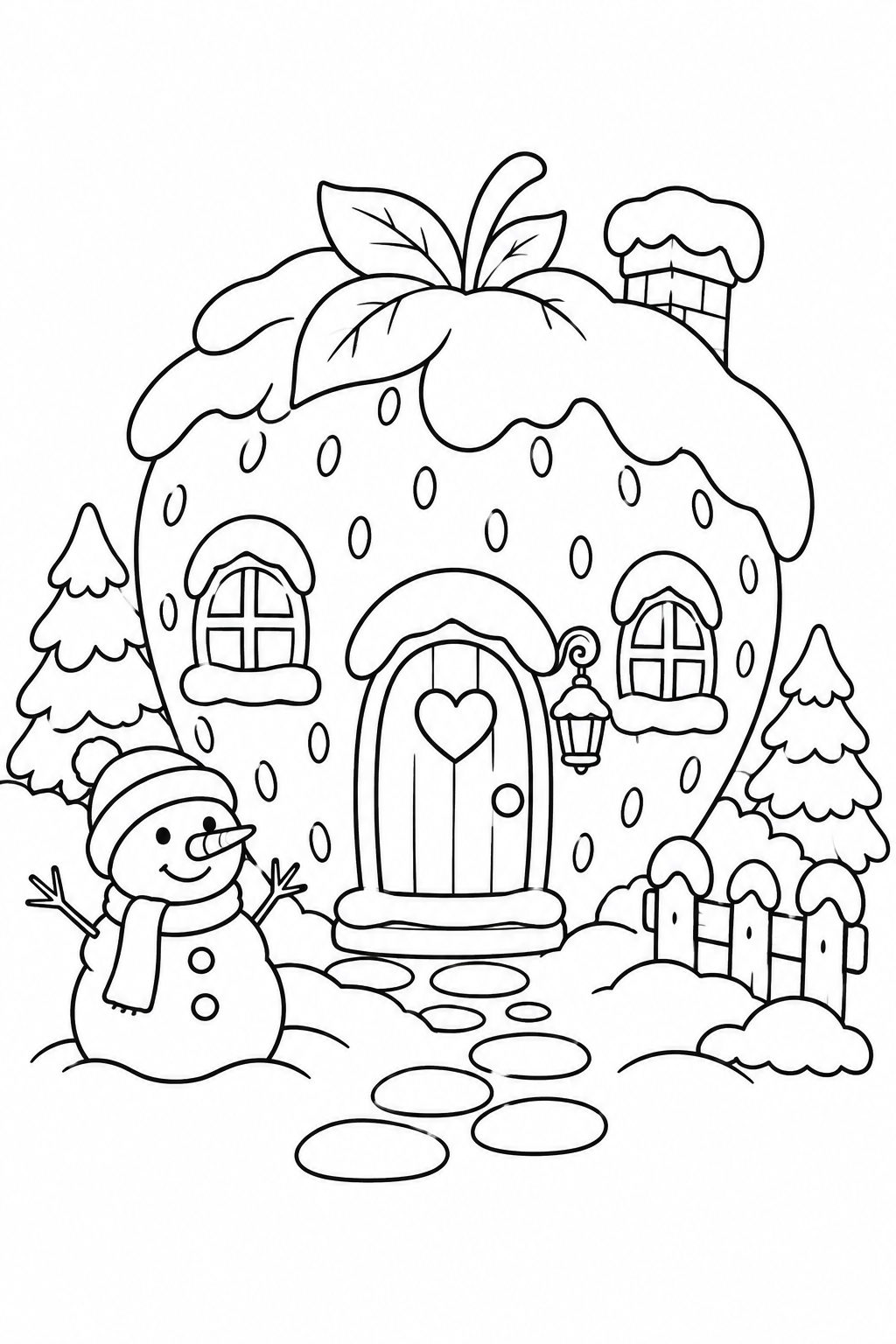 Dibujo de La casita de fresa en un día de nieve para colorear