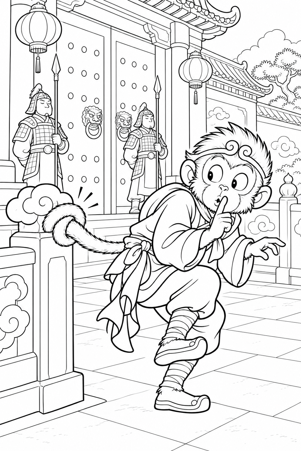 どたばた西遊記:悟空と空の宮殿の塗り絵