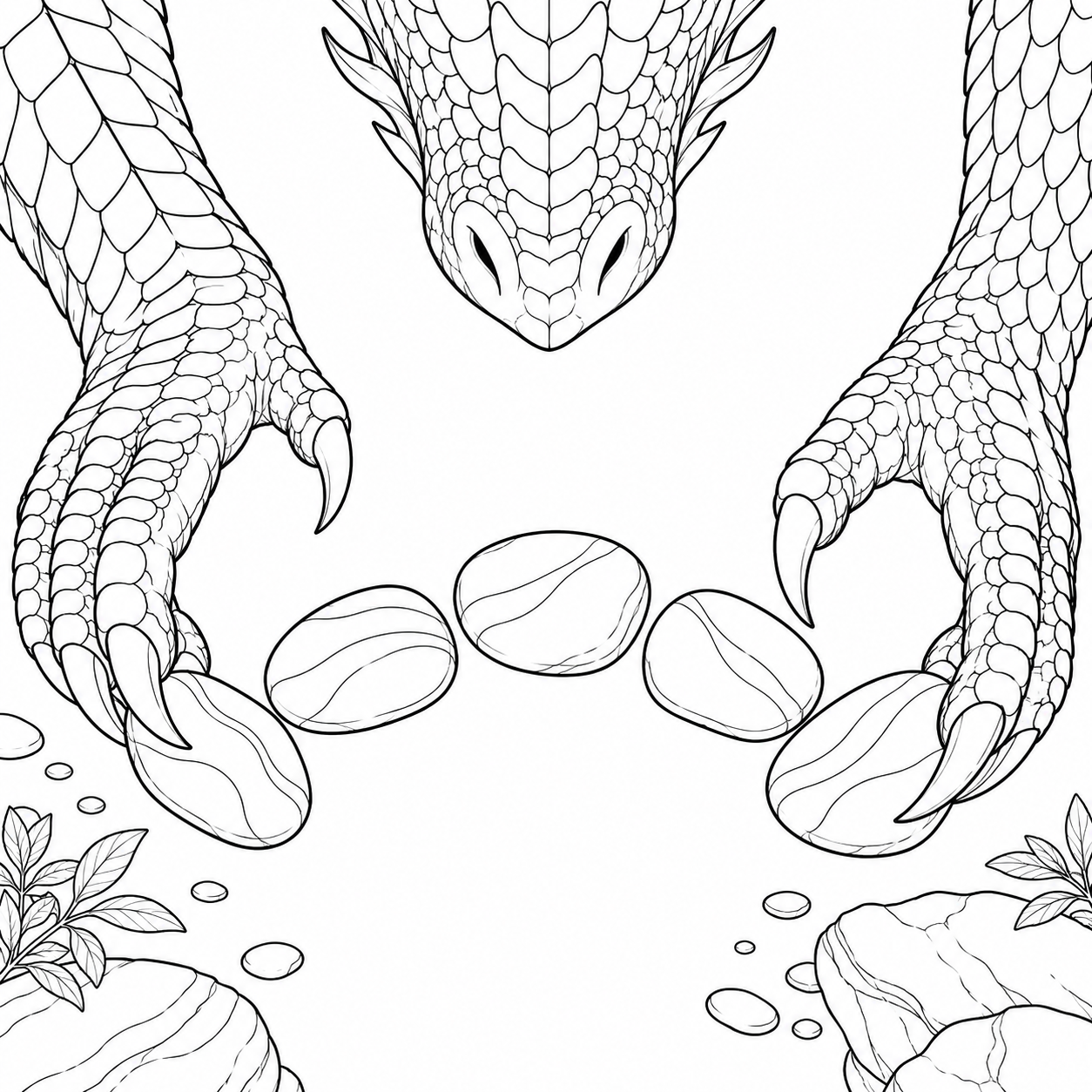 Desenho de Dragão organizando pedrinhas para colorir