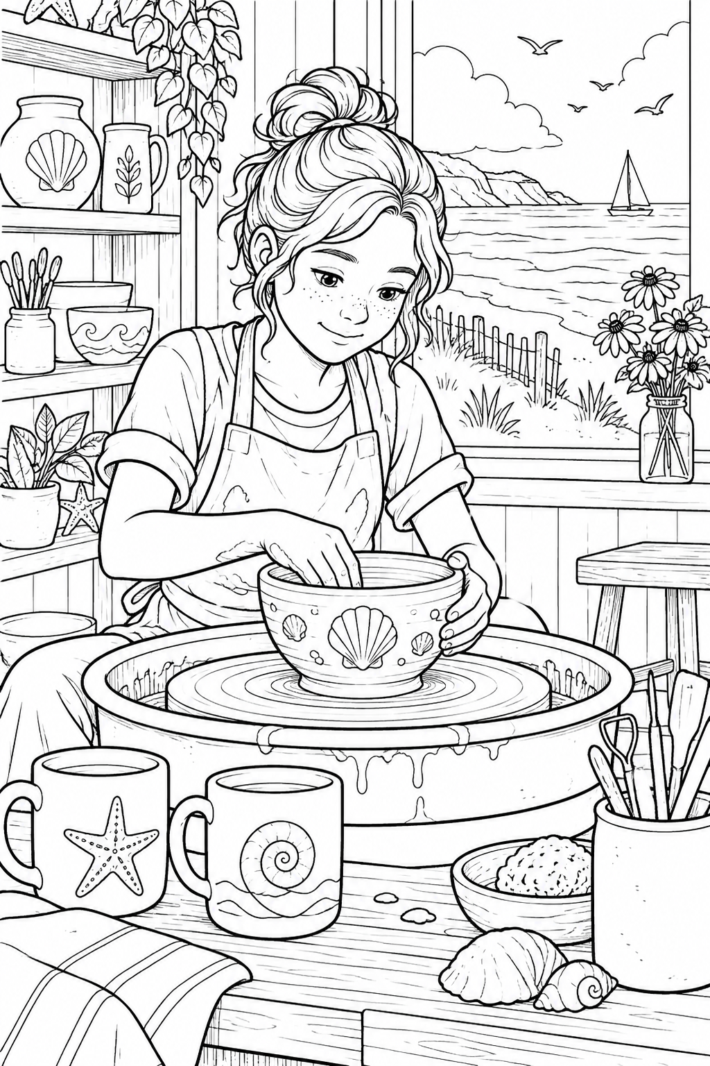 夏の陶芸工房のうつわの塗り絵