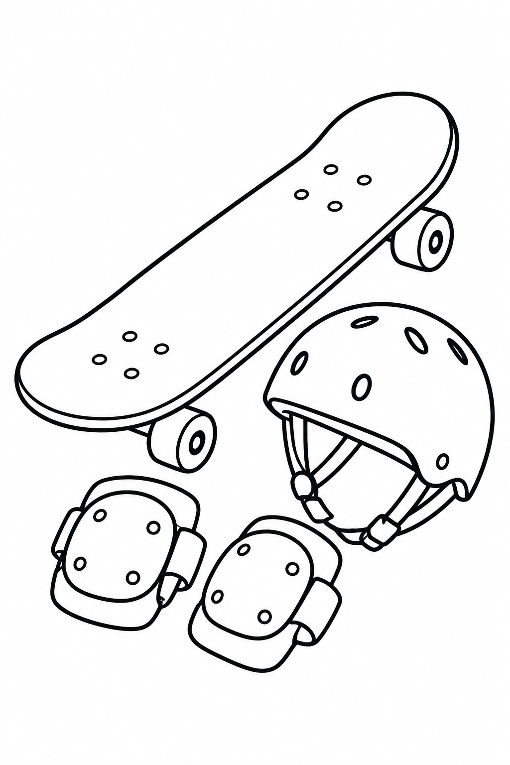 スケートボードとヘルメットの塗り絵