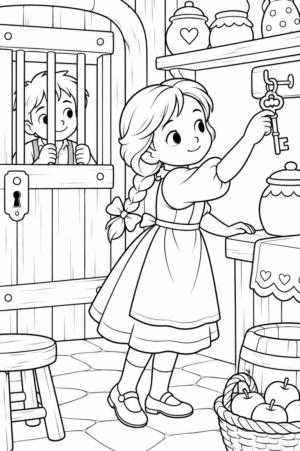 Hansel and Gretel:Gretel and the large key(Cozy) coloring page