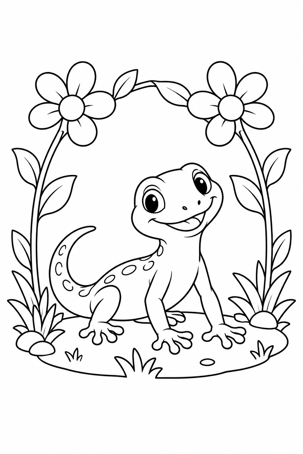 Desenho de O lagarto e o túnel de flores para colorir