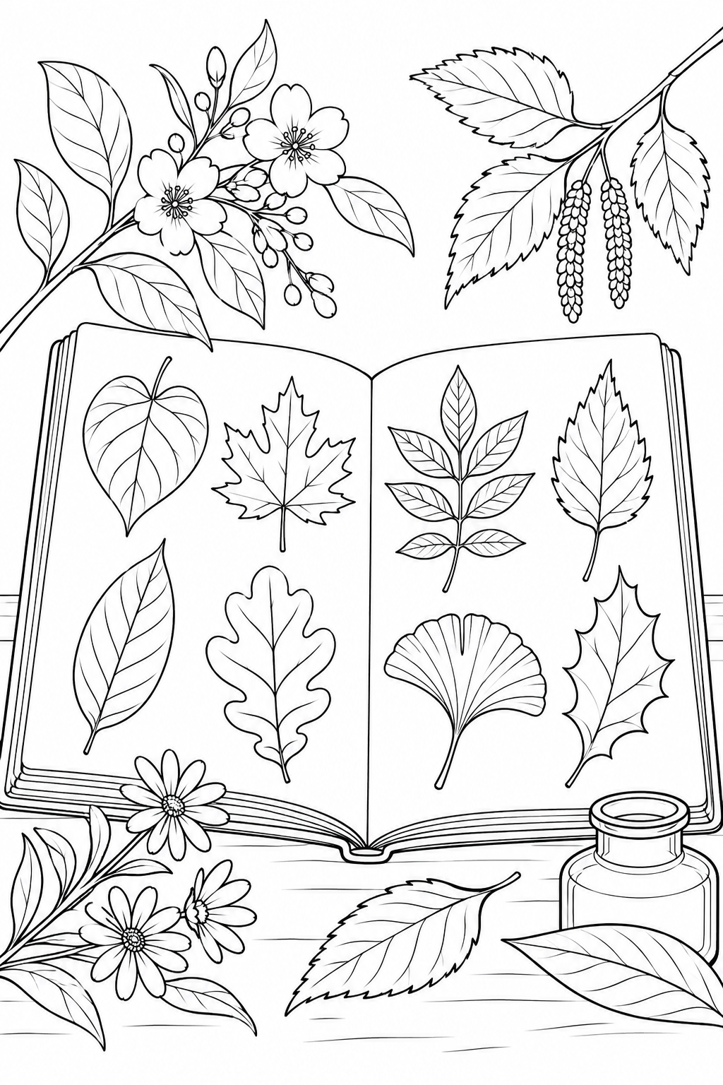葉の形を比べる植物ノートの塗り絵