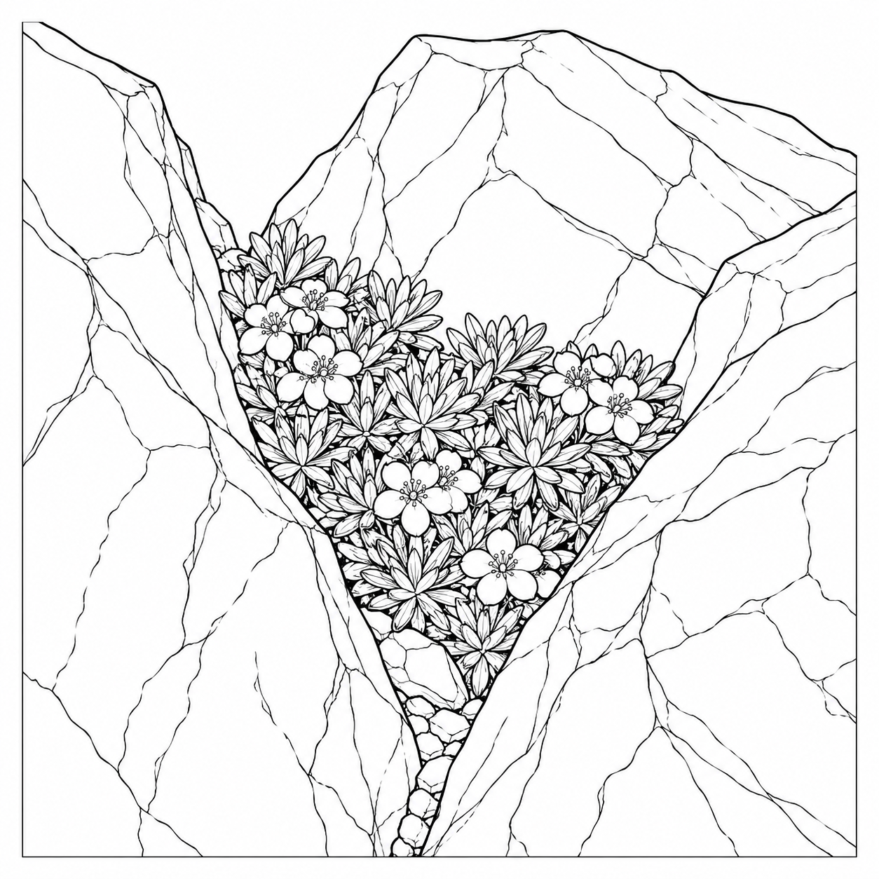Coloriage Plantes alpines entre les rochers