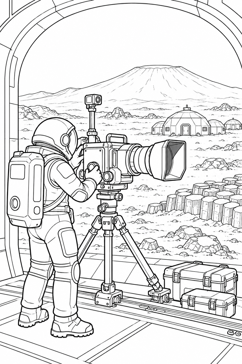 火星の火山平原基地：観測カメラの調整の塗り絵