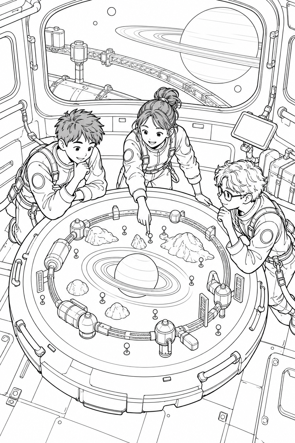 環のある惑星の軌道基地:地形模型と作戦会議の塗り絵