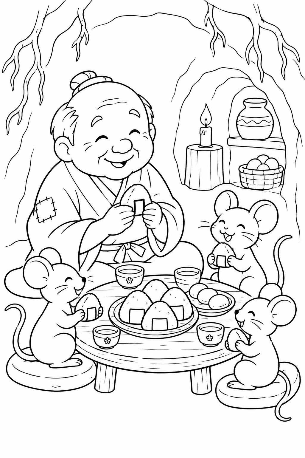おむすびころりん・ほっこり:小さなごちそうの宴の塗り絵