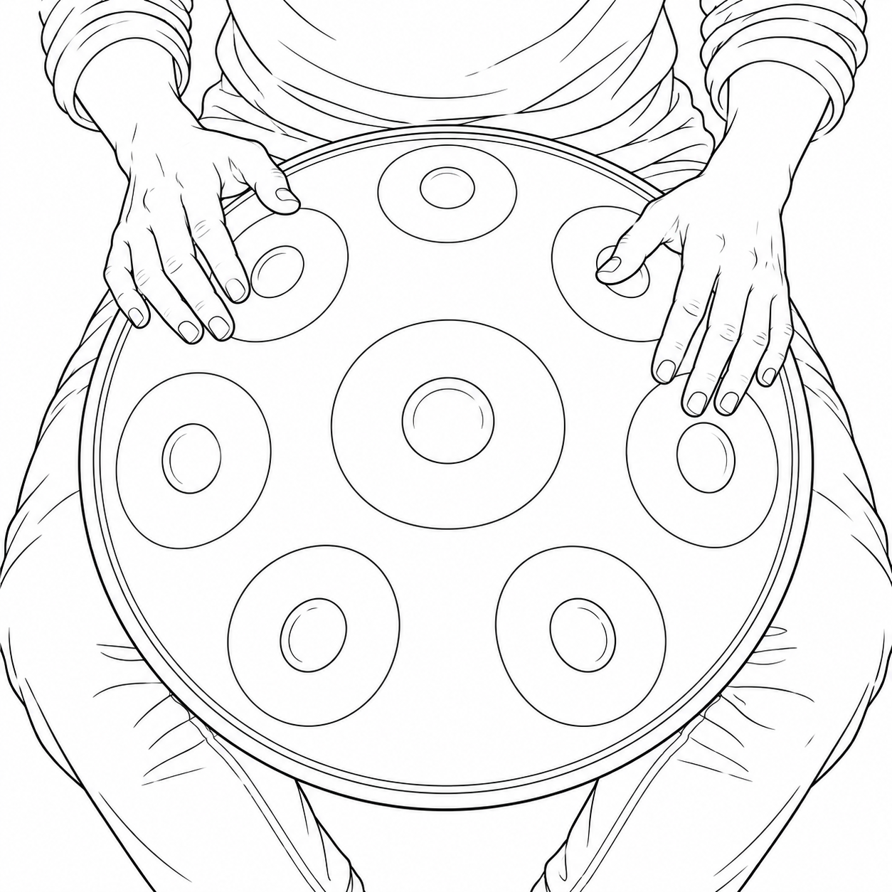 Desenho de Handpan apoiado nos joelhos para colorir