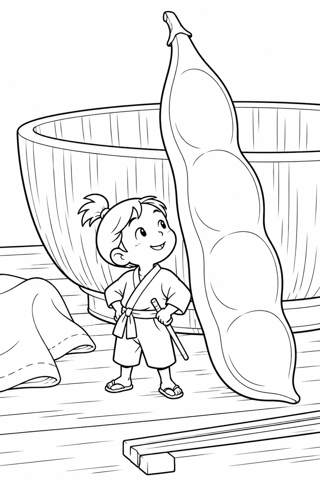 一寸法師・大きな豆と背くらべの塗り絵
