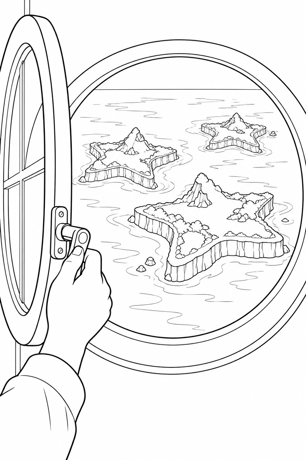 小さな窓から広がる星の海の塗り絵