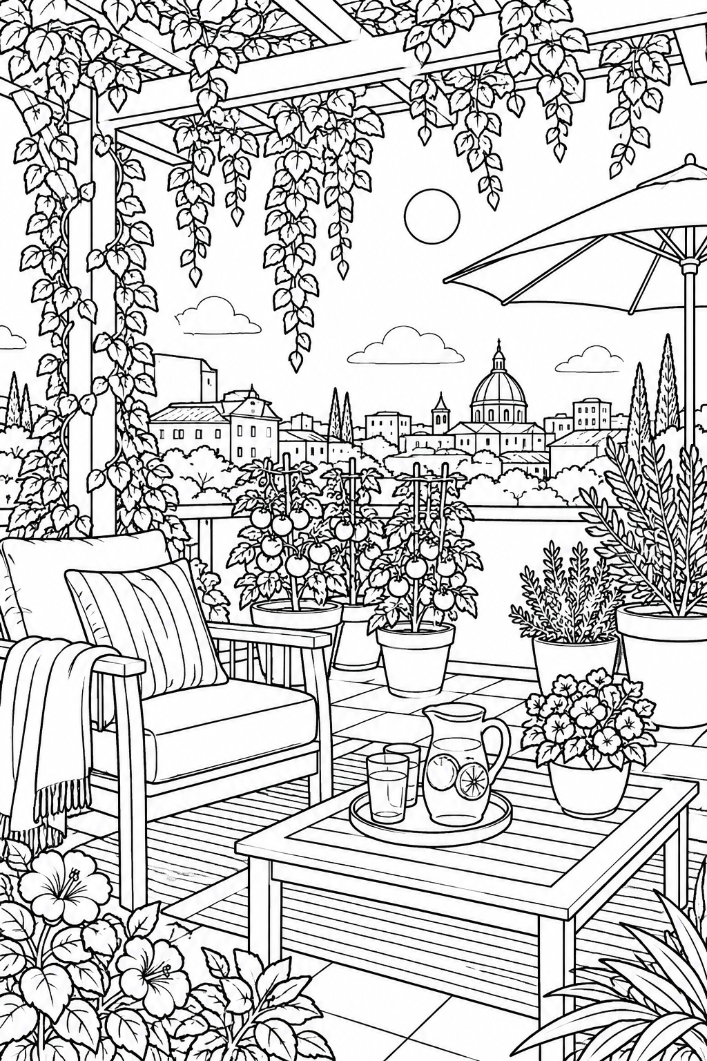 Dibujo de Secretos del jardín en la azotea — verano para colorear