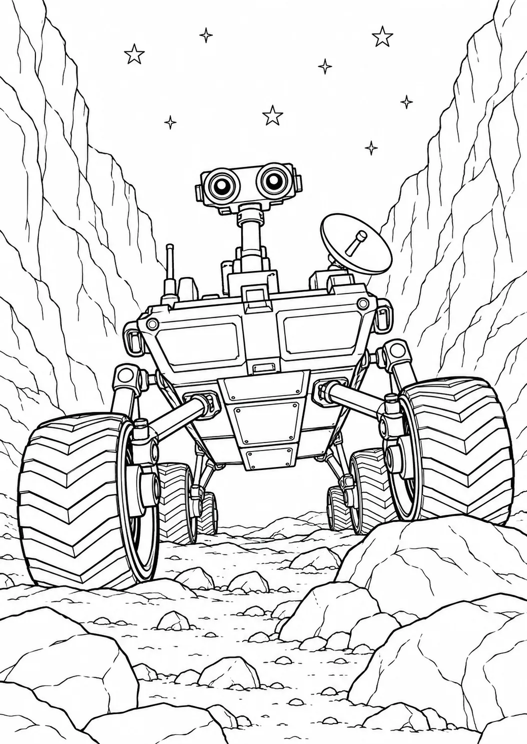 岩をこえる探査車の塗り絵