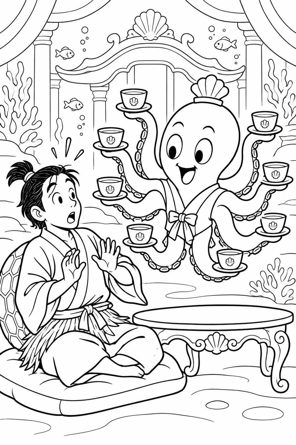 Dibujo de Urashima Taro:Demasiado té del pulpo camarero(Humor) para colorear