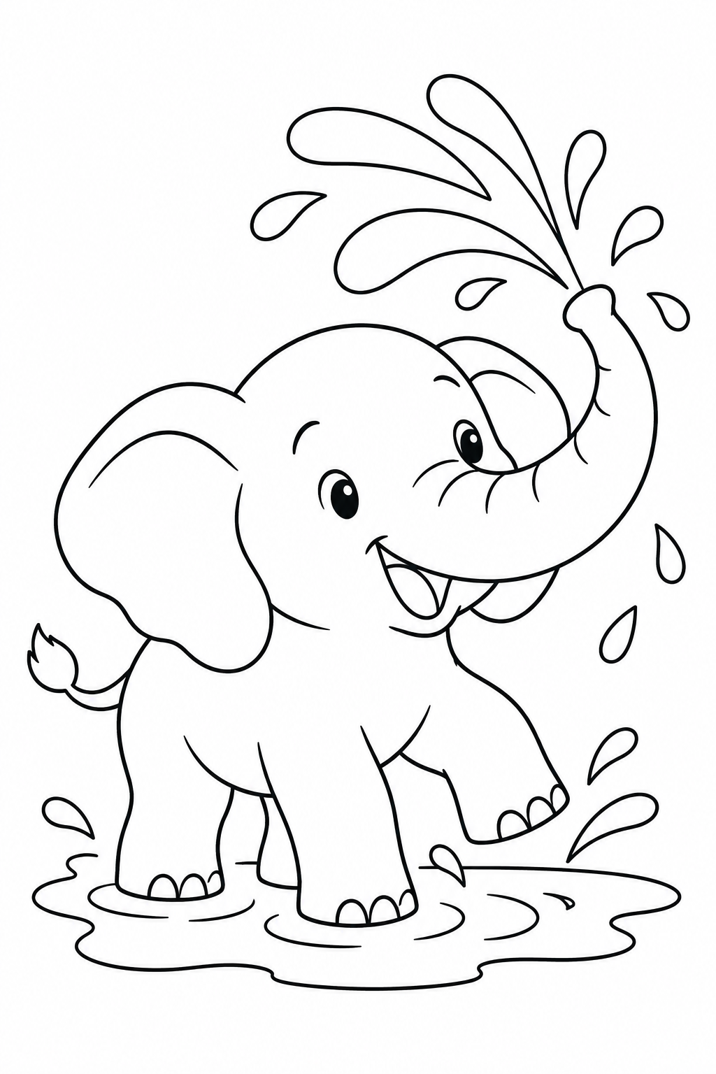 Dibujo de Elefante jugando con agua para colorear