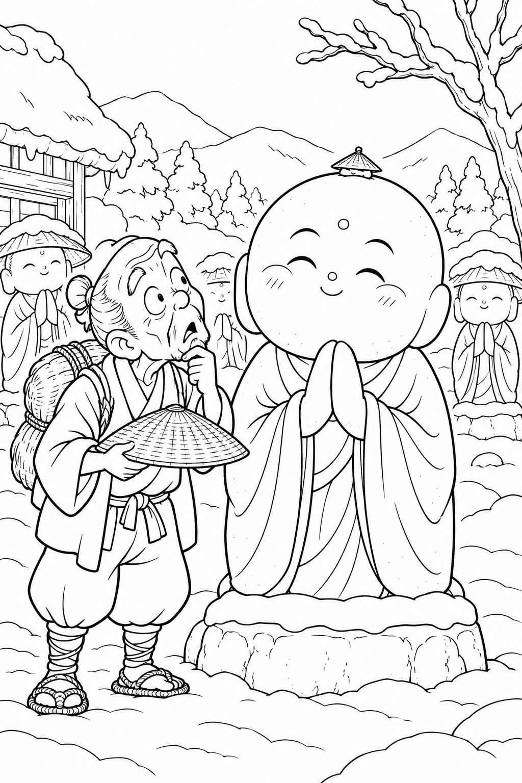 かさじぞう・笠が小さすぎましたの塗り絵