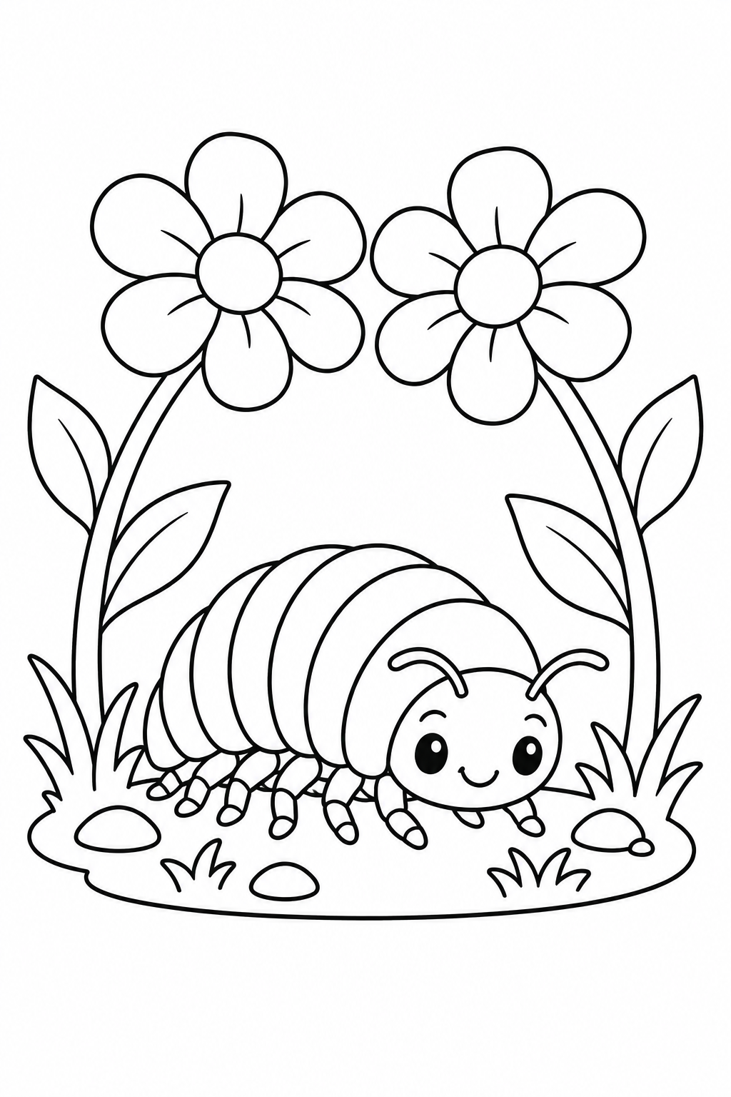 ダンゴムシと花のトンネルの塗り絵