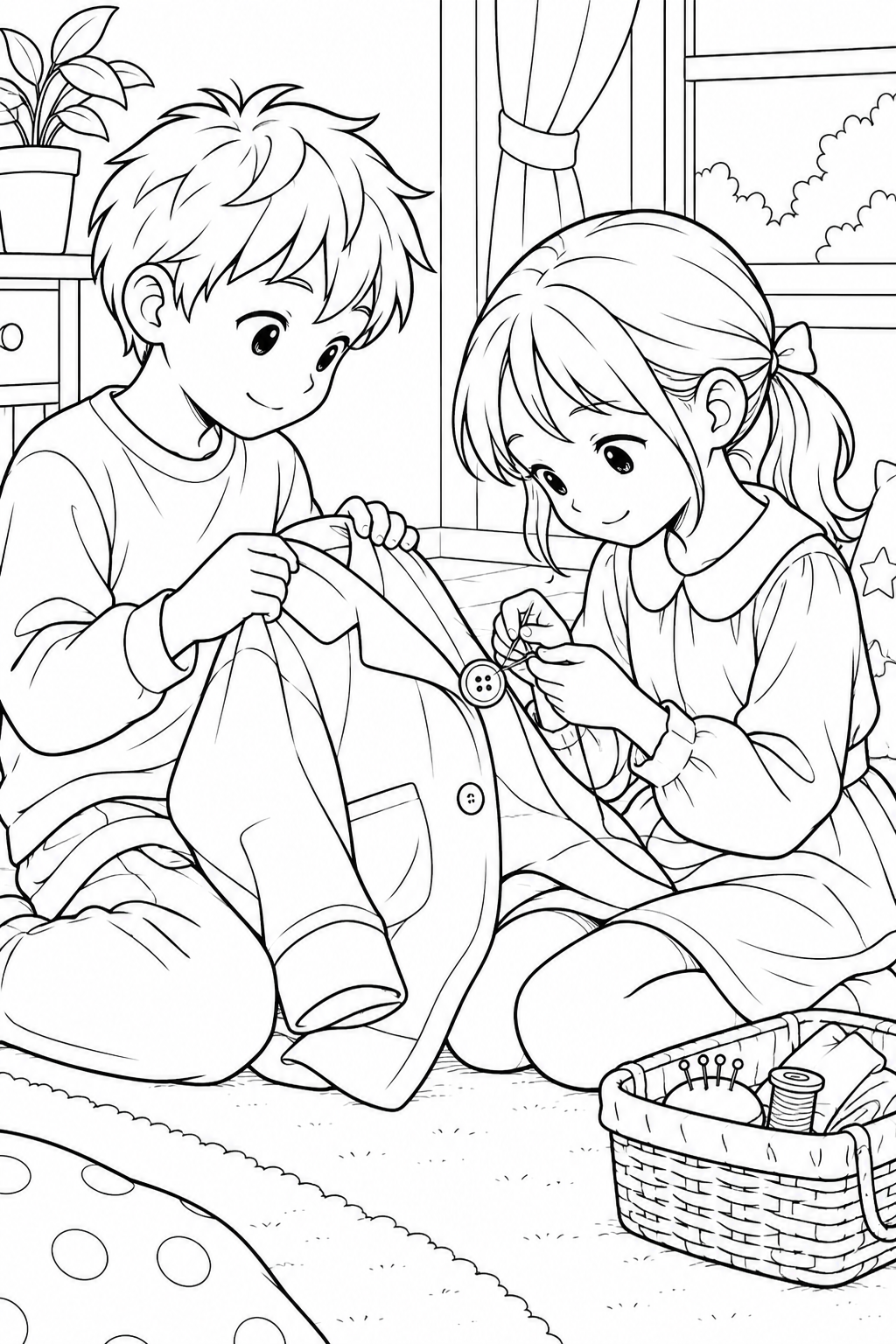 衣装のボタンをお直しの塗り絵