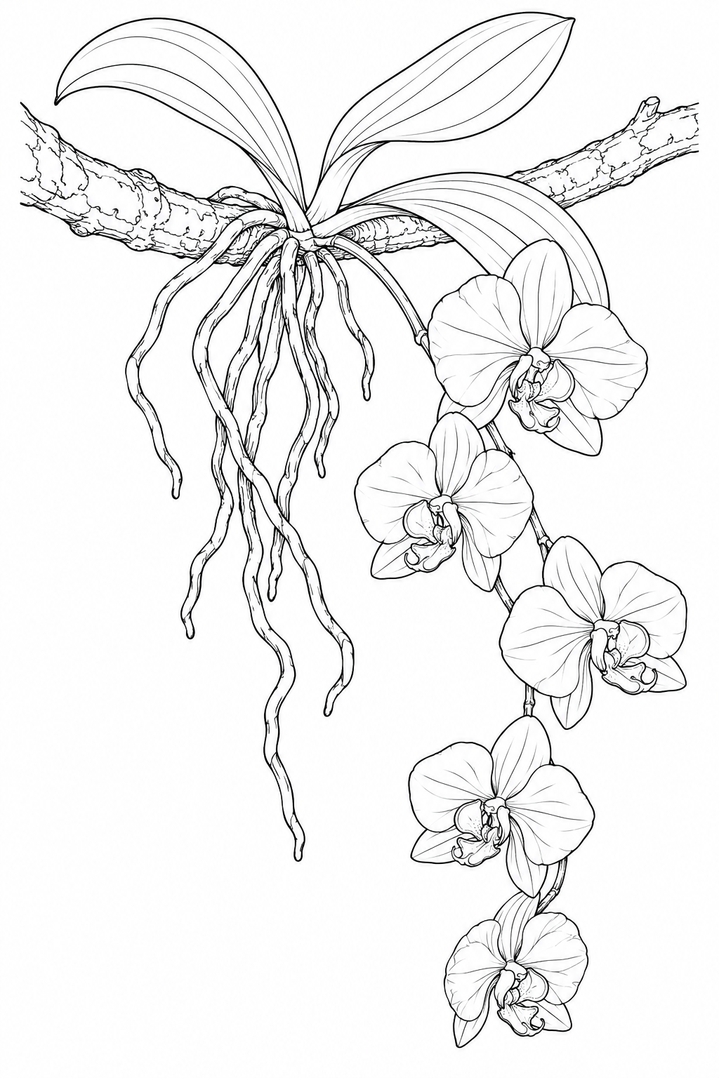 Coloriage Orchidée suspendue à une haute branche