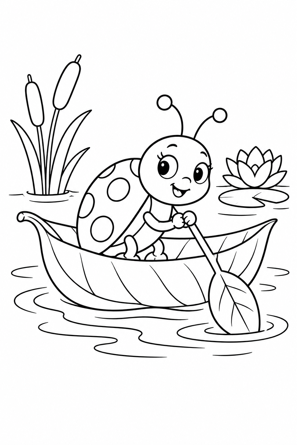 Coloriage La coccinelle et son bateau-feuille