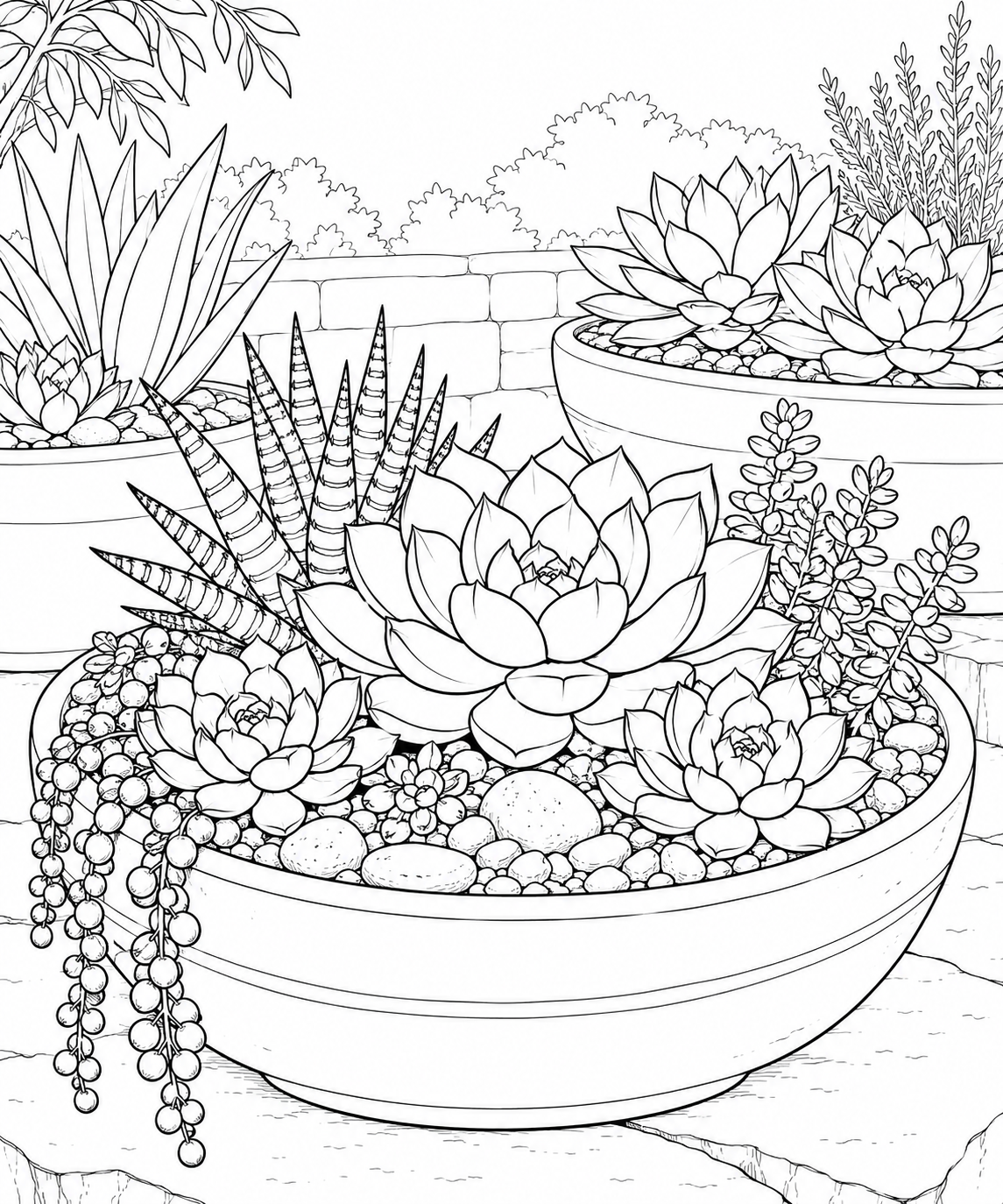 自然のひとこま:多肉植物の葉のロゼットの塗り絵