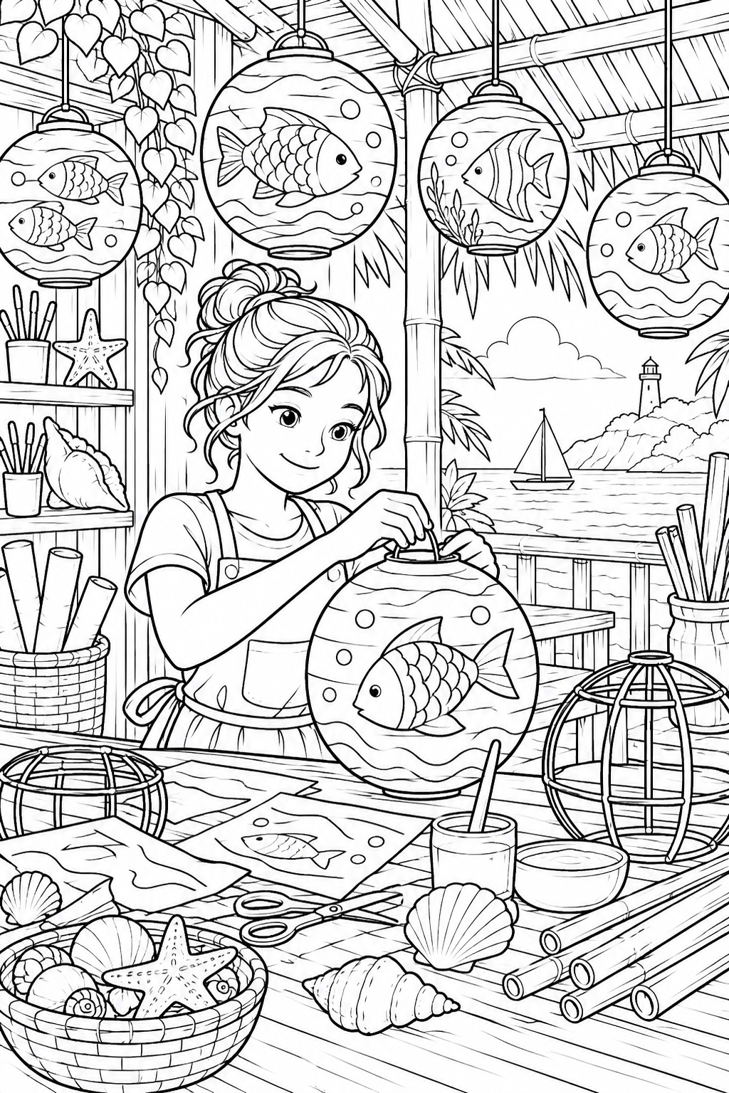 Desenho de Ateliê de lanternas — verão para colorir