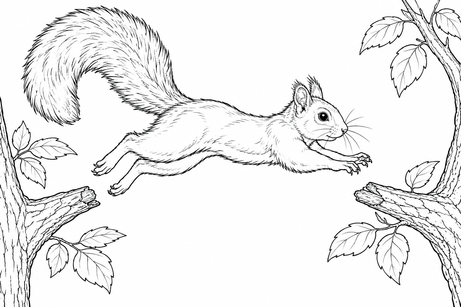 Dibujo de Ardilla saltando entre ramas para colorear
