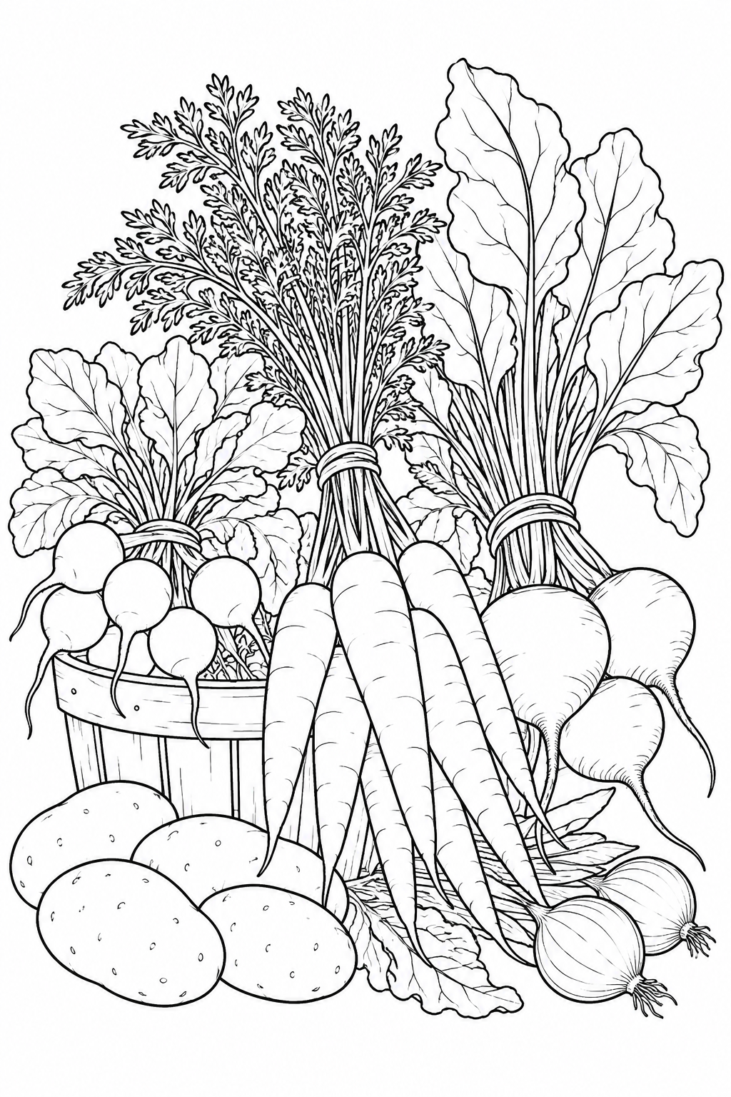 畑から届いた根菜の束の塗り絵