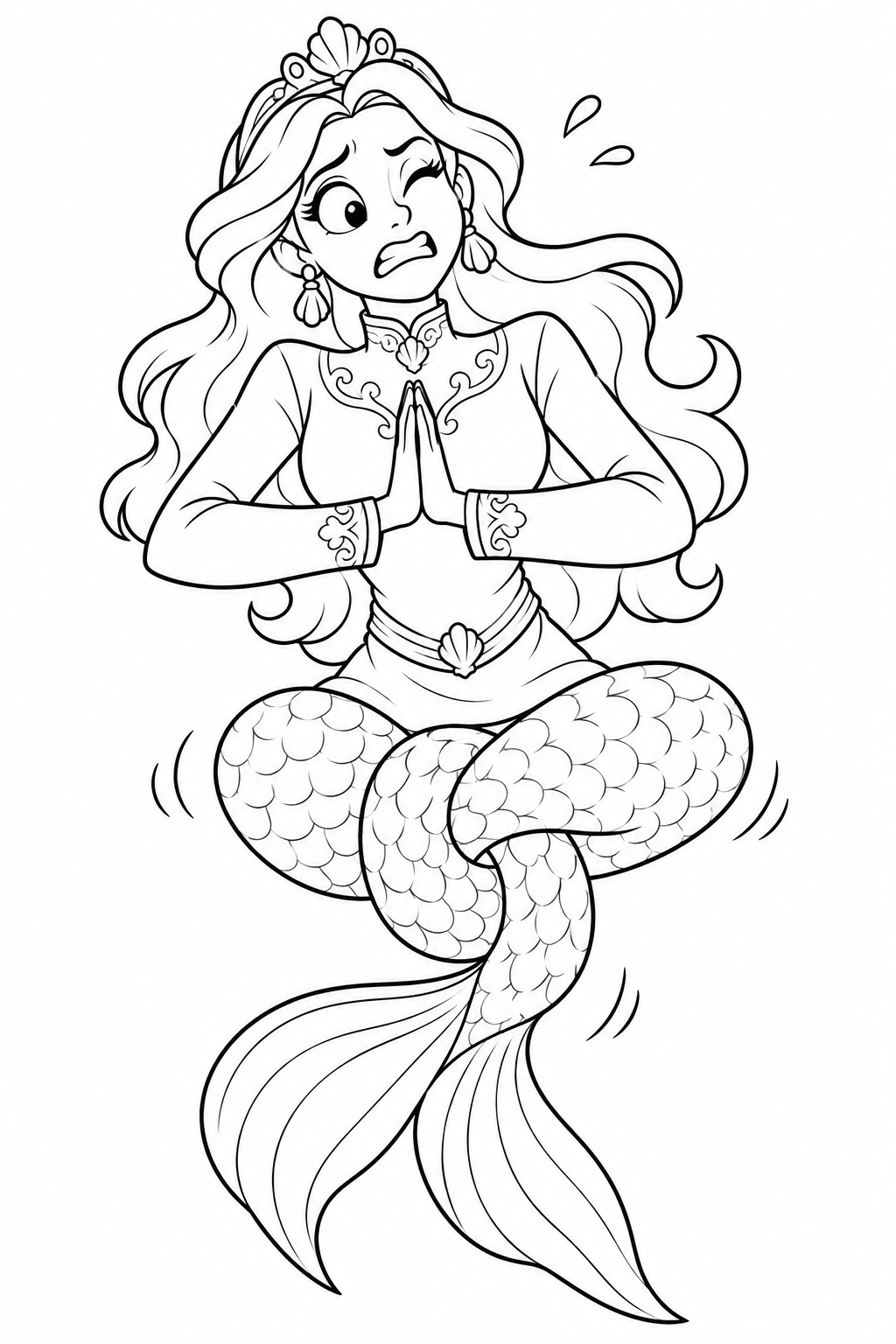 人魚姫:ヨガで尾びれが結び目にの塗り絵