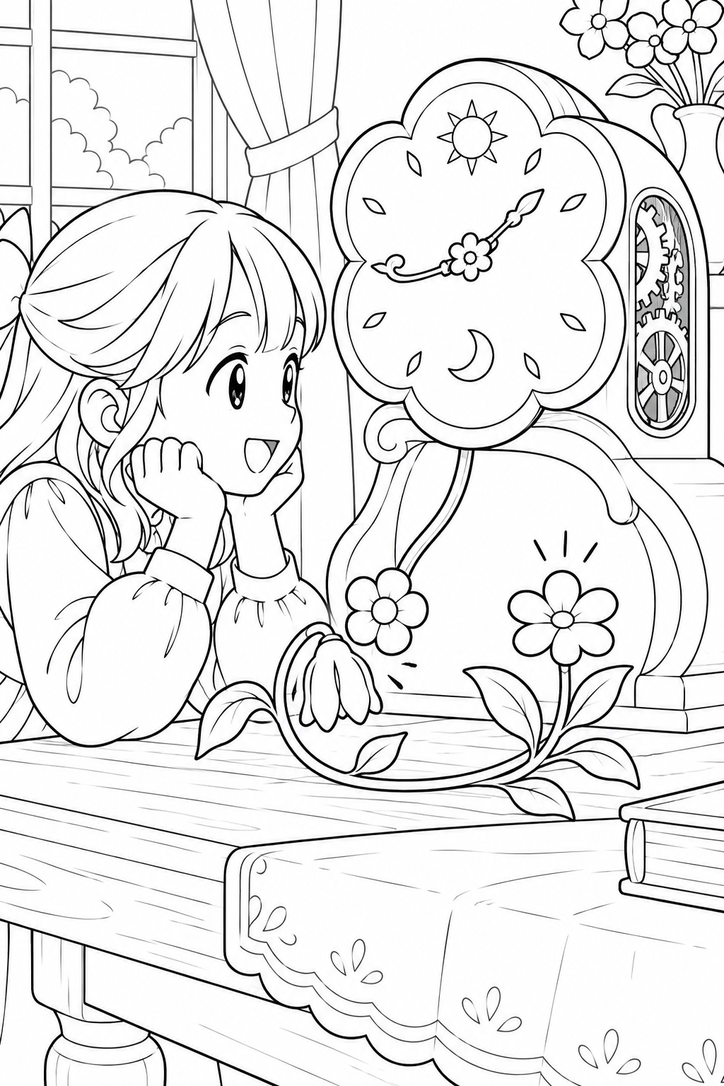 花がもどる魔法の時計の塗り絵