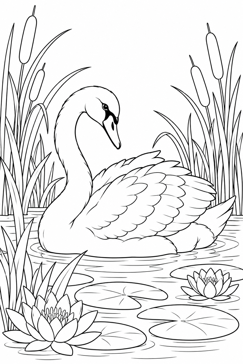 葦の間で羽を休める白鳥の塗り絵