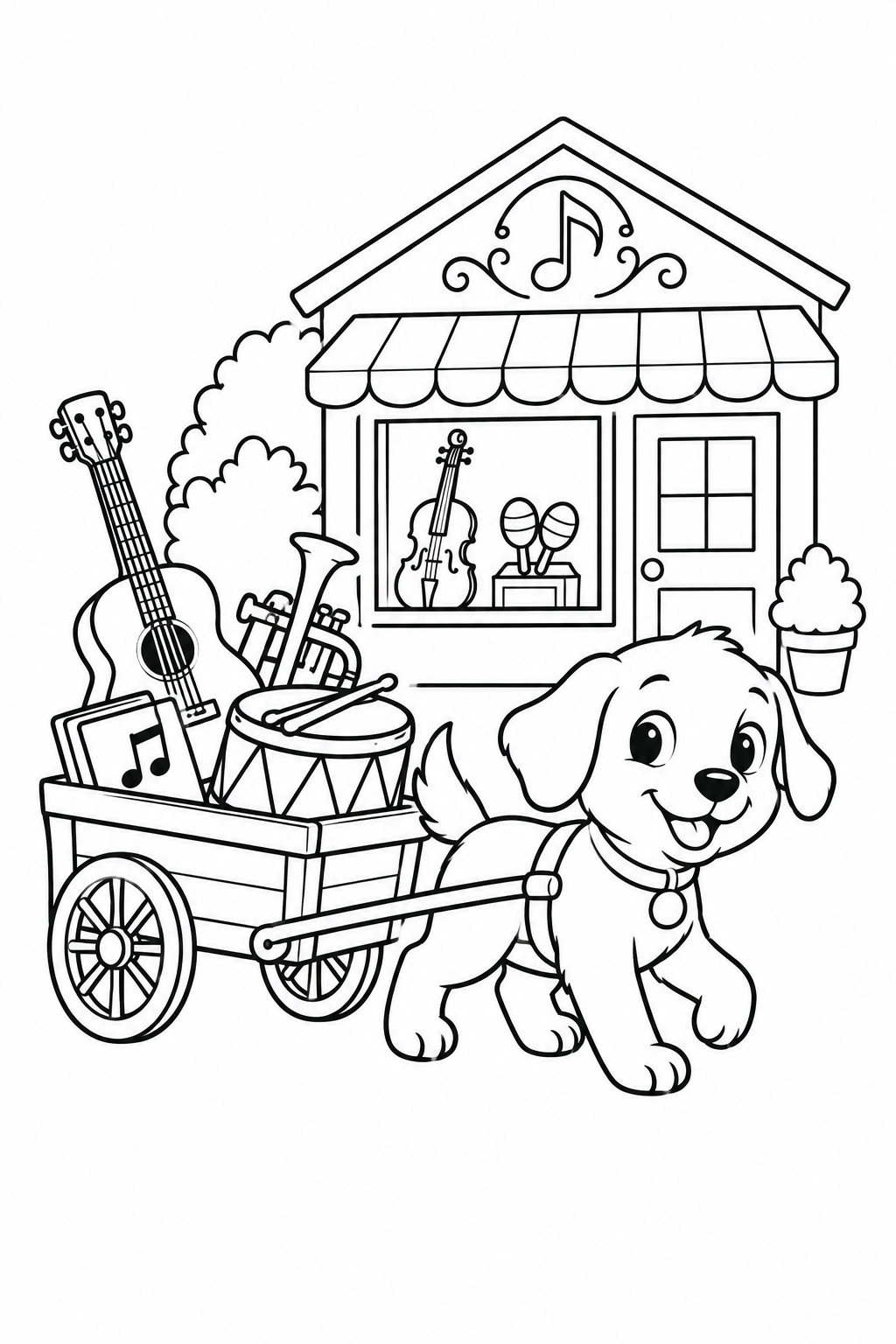 こいぬの楽器屋さんの配達の塗り絵