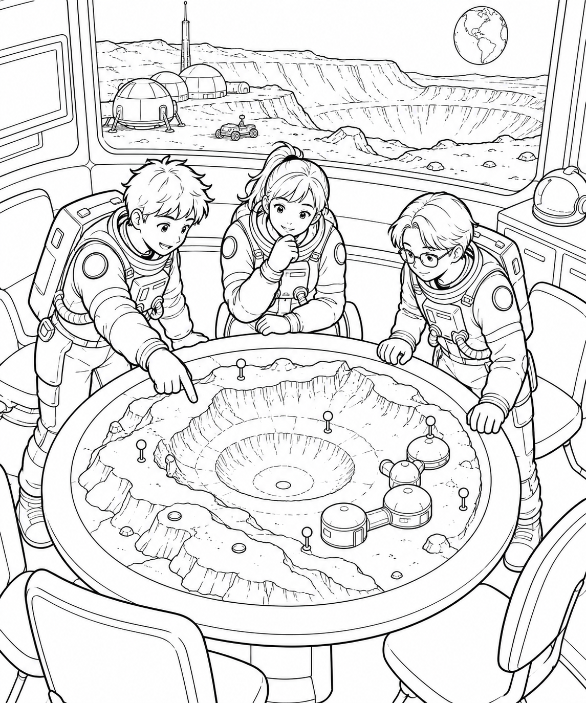 月のクレーター基地:地形模型と作戦会議の塗り絵