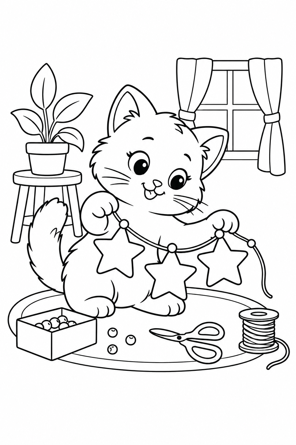 こねこの星かざり作りの塗り絵