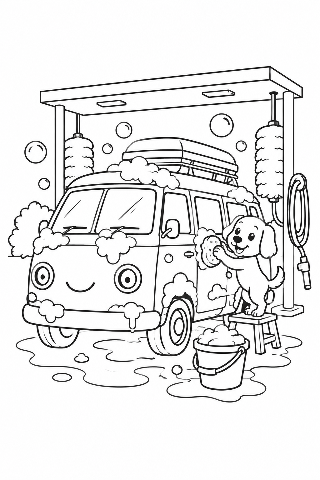 Dibujo de La autocaravana en el lavadero de coches para colorear