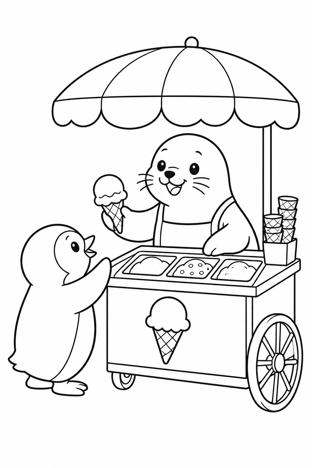 アイス屋台のアザラシの塗り絵