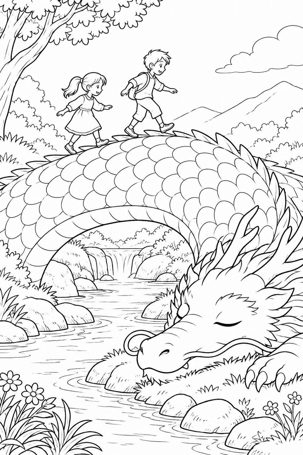 眠るドラゴンの橋の塗り絵