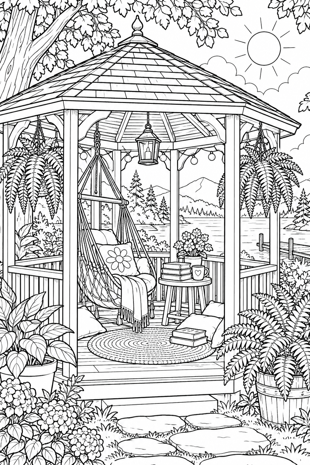 夏の森の読書小屋の塗り絵