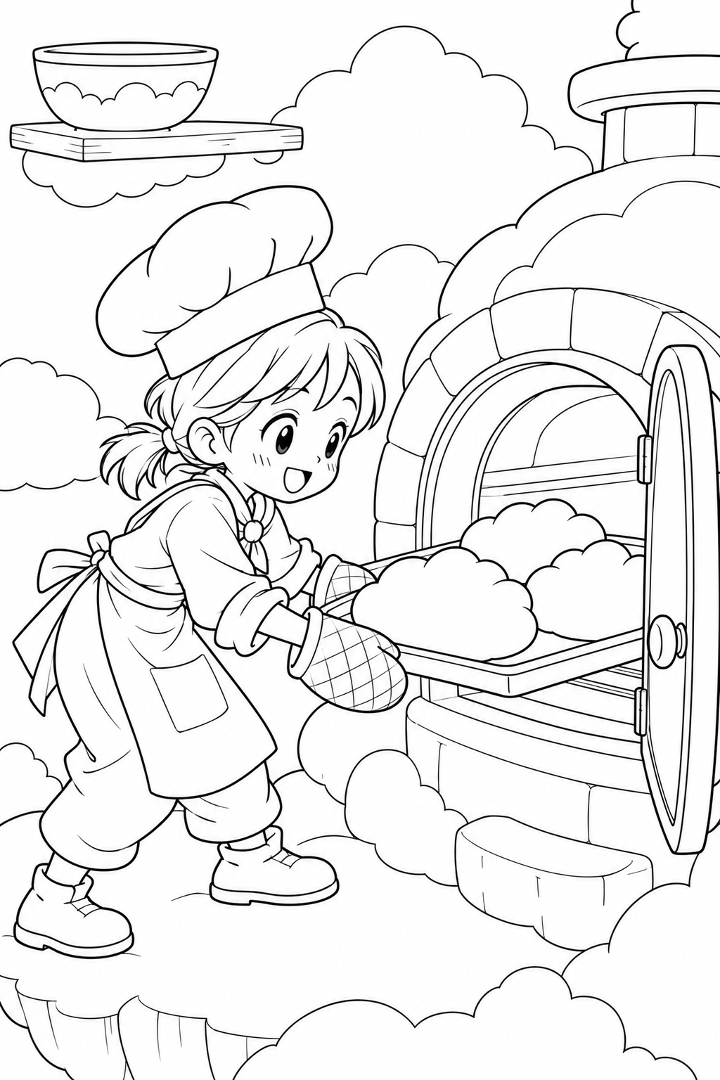 雲パンを焼くパン屋さんの塗り絵