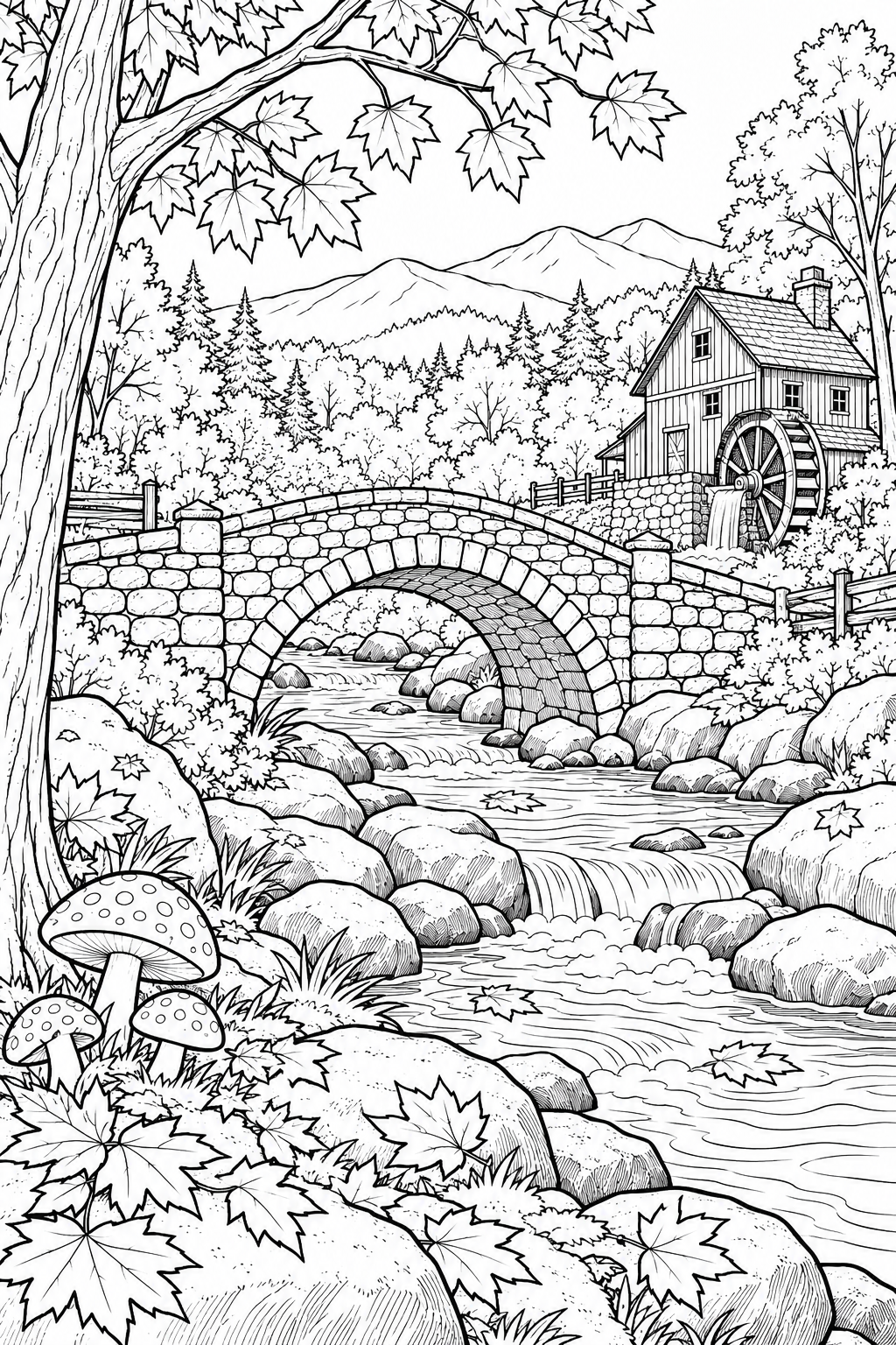 Coloriage Exploration des ponts sur les ruisseaux — automne