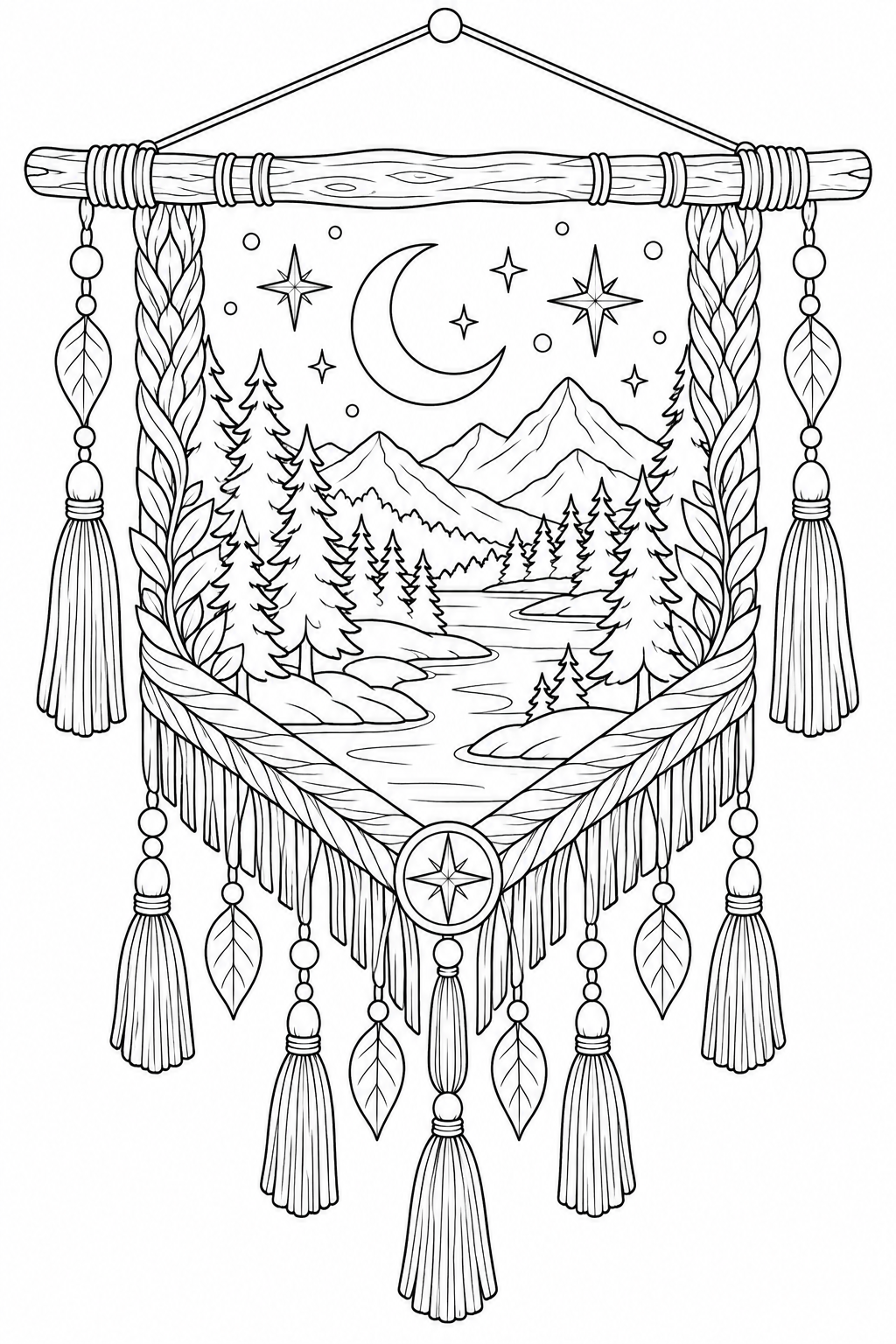 森と星を織り込んだ壁掛けの塗り絵