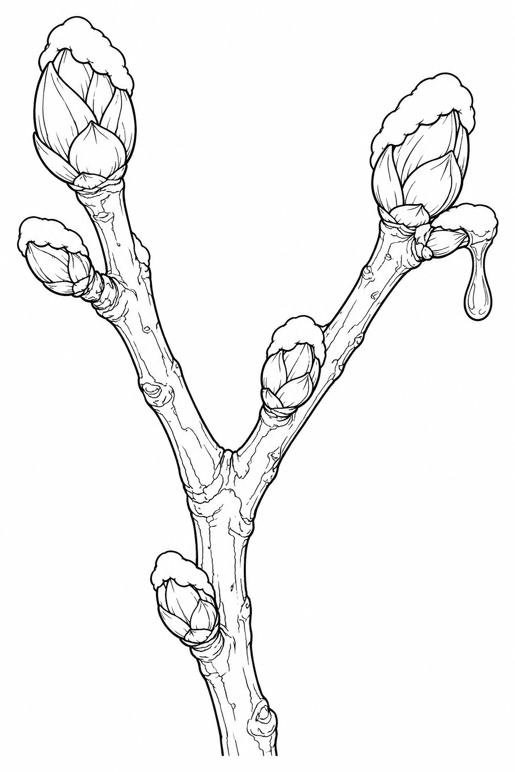 Coloriage Bourgeons d’hiver portant la neige