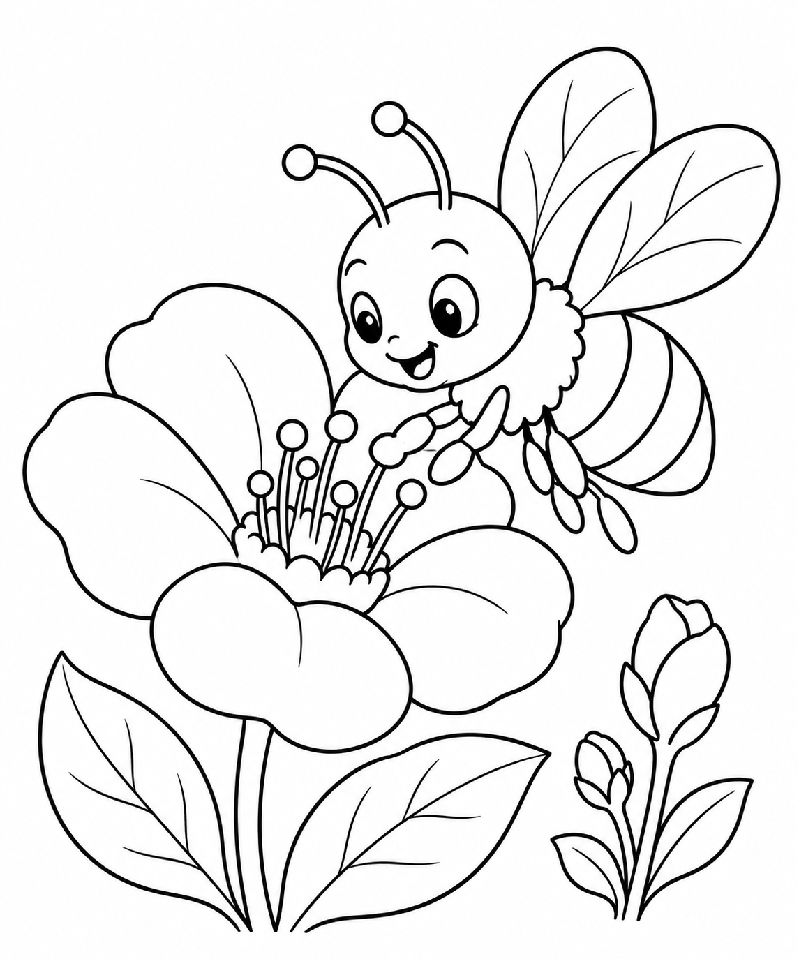 ミツバチと花のみつの塗り絵