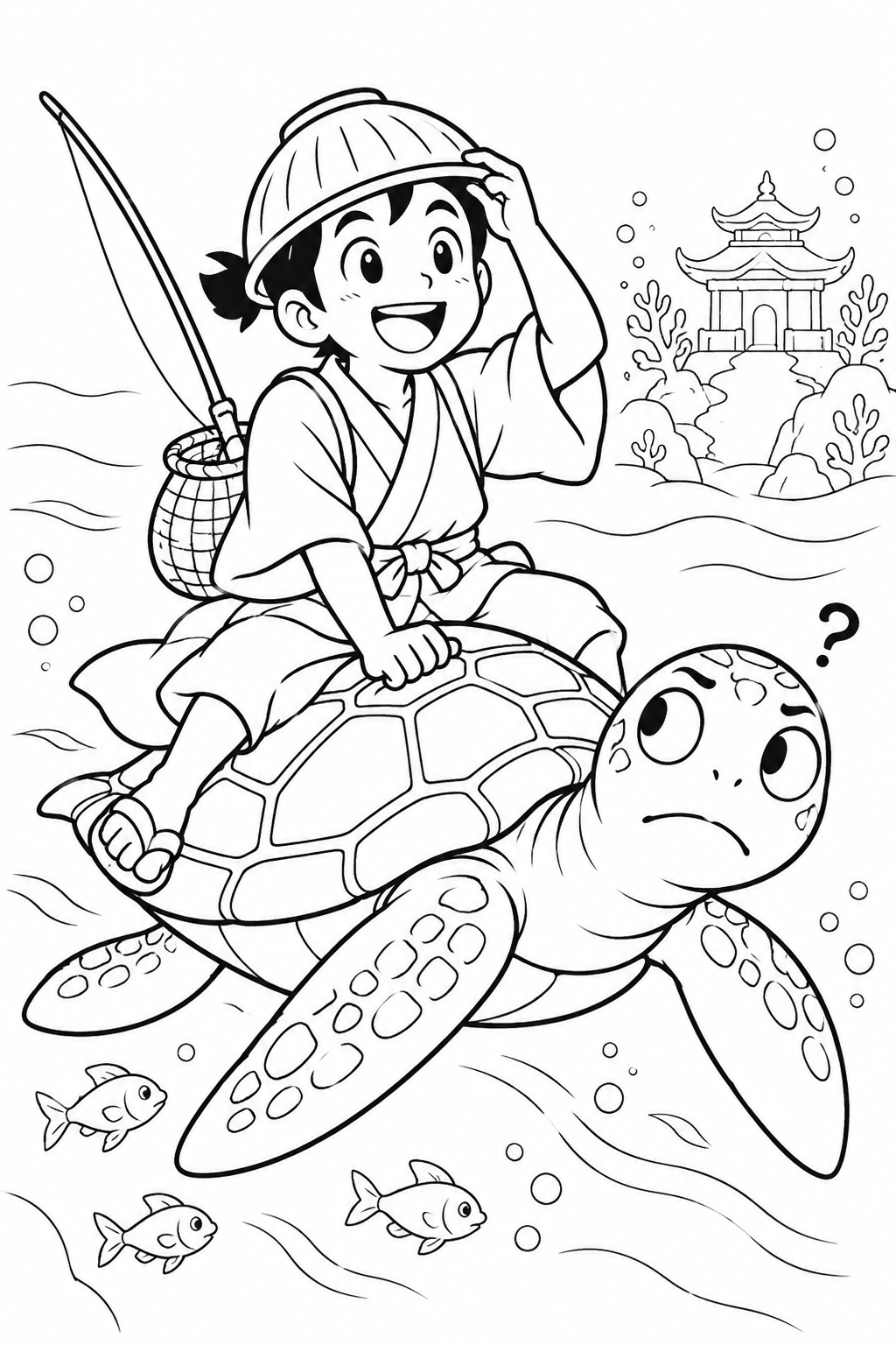 浦島太郎:お椀のヘルメット(ギャグ)の塗り絵