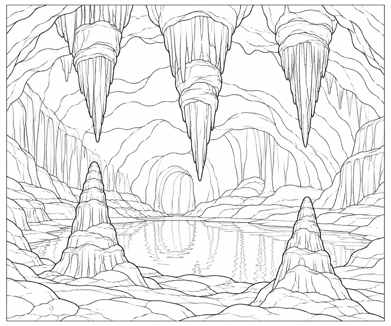 Desenho de Estalactites numa caverna para colorir