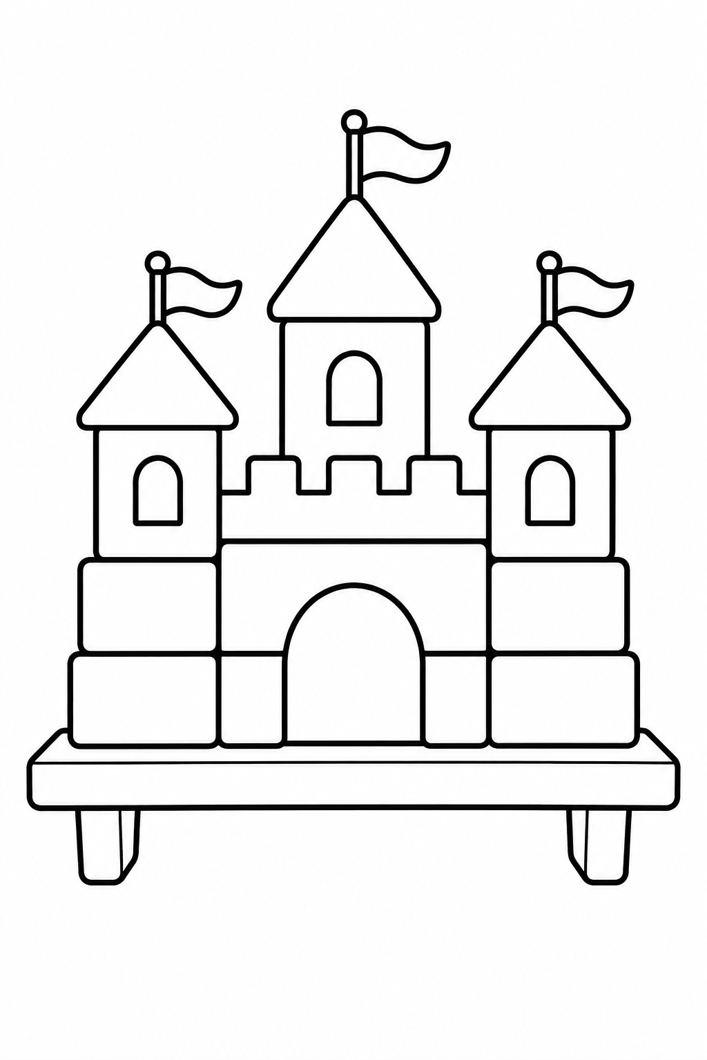 積み木のお城とおもちゃの棚の塗り絵