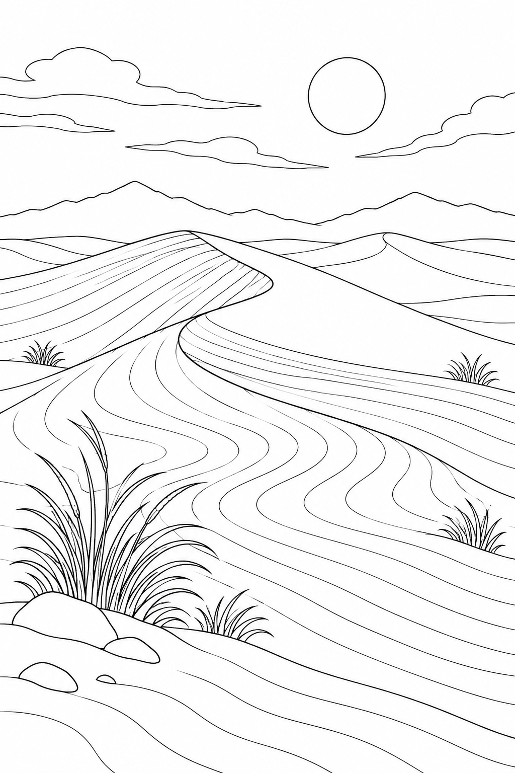 砂丘に残る風の模様の塗り絵