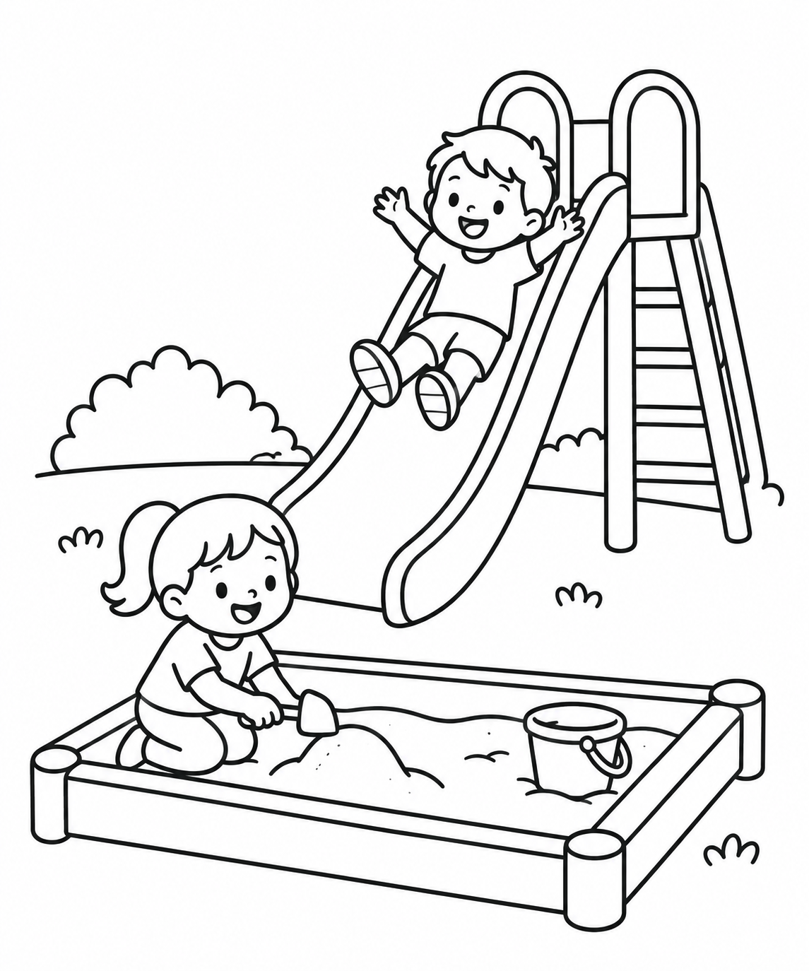 Coloriage Toboggan et bac à sable