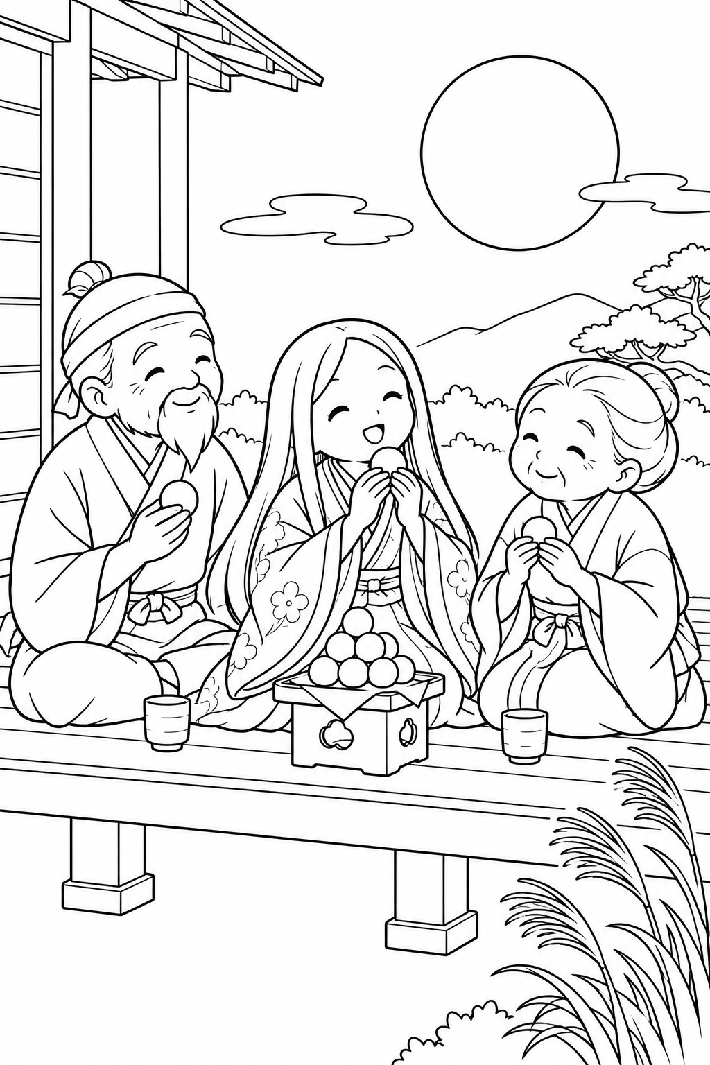 かぐや姫とお月見だんごの塗り絵